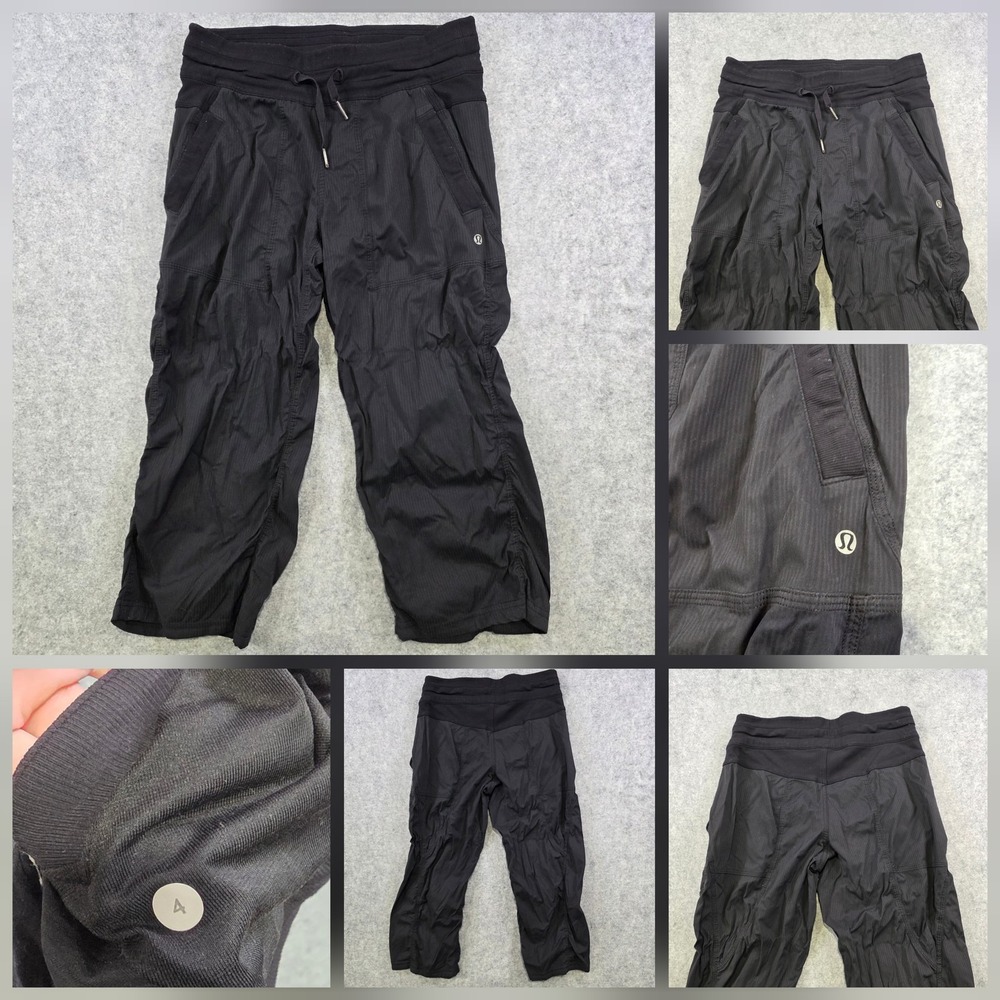 Lululemon Pants Womens 4 Black Studio‎ Crop Capri Drawstring Waist Pockets